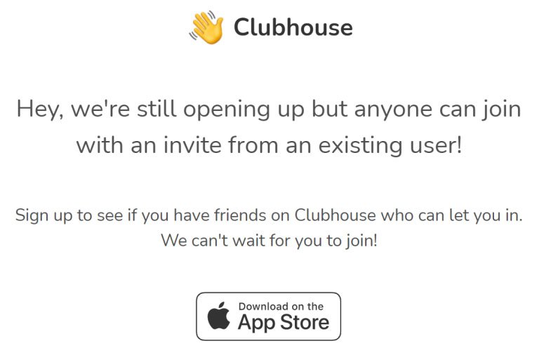Screenshot of Clubhouse invite only message