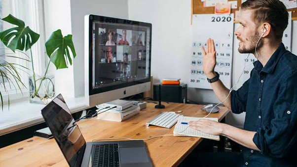 Man on computer and video chat